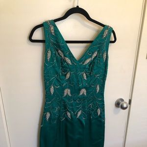 Beautiful Vintage Emerald Green Beaded Dress.  Altered to a size 6.